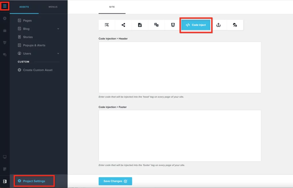 settings code inject